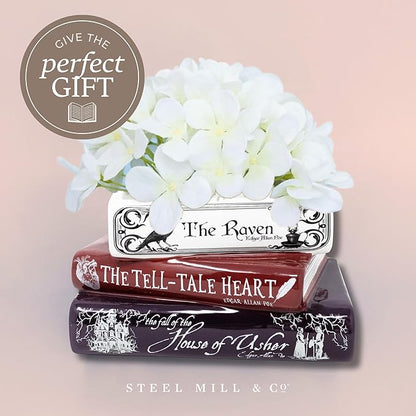 Steel Mill & Co Original Small Book-Shaped Decorative Planter, Ceramic Planter for Home Decor, Gothic Bookshelf Decor, Unique Planter for Book Lover (Edgar Allan Poe)