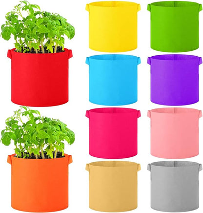Colored Fabric Grow Bags Bulk Colorful Plant Grow Bags Nonwoven Fabric Pots with Handles Seeds Vegetables Tomato Planter Grow Buckets for Outdoor Garden Fruits Flower, 10 Colors(10 Pack,3 Gal)