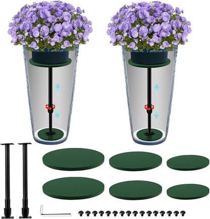 2 Pack Adjustable Height Plant Risers for Inside Pots, 17.5-30" Planter Inserts for Large Pots, Pot Fillers for Tall Square Round Taper Planters (6" 8" 10" Base or Top)