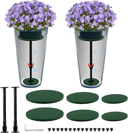 2 Pack Adjustable Height Plant Risers for Inside Pots, 17.5-30" Planter Inserts for Large Pots, Pot Fillers for Tall Square Round Taper Planters (6" 8" 10" Base or Top)