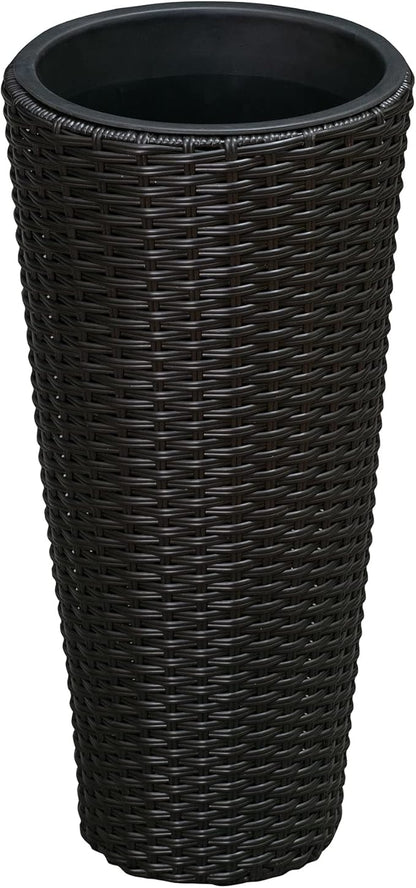 Balkene Home Noah Round Wicker Planter Tall Planter Decor Box for Adaptable Outdoor Furnishings All Weather Versatile Perfect Patio Herb Garden Living Space - 2 Piece Set - Black