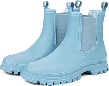 DKSUKO Rain Boots Women Waterproof Chelsea Boots Ankle Garden Shoes for Ladies Rubber Short Rainboots with Removable Comfort Insole for Outdoor Work Deck Mud Boots