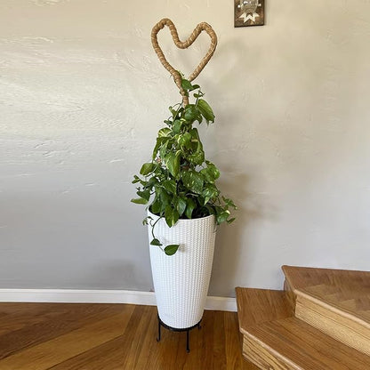 22" Tall Planter Set of 2, Large Self Watering Pots for Indoor/Outdoor Plants with Drain Holes, Water Level Monitor, Inner Bucket for Front Porch Patio, White Rattan Conical