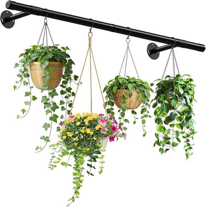 Plant Hanging Rod, 47 Inch Plant Hanger Indoor for Window Ceiling, Heavy Duty Hanging Planters for Indoor Plants, Black Wall Plants Holder, Window Plants Shelves Pot/Chain/Plant Not Included
