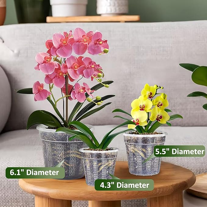 Orchid Pots, 6 Pack 6.1" Orchid Pots with Holes and 10Pcs Plant Stakes, Clear Plastic Plant Pot for Indoor Outdoor Plants(6 Pack 6.1")