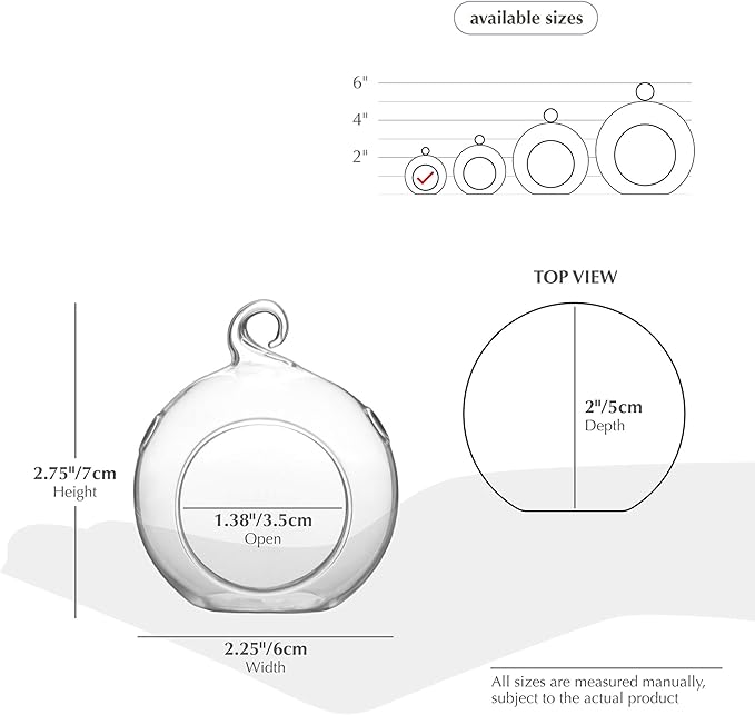 WGV Hanging Terrarium Globe, Width 2.25", Height 2.75", DIY Air Succulent Planter, Clear Glass Vase Orb with Flat Bottom, Candle Holder for Windowsill Outdoor Garden Decor, 24 Pieces Bulk