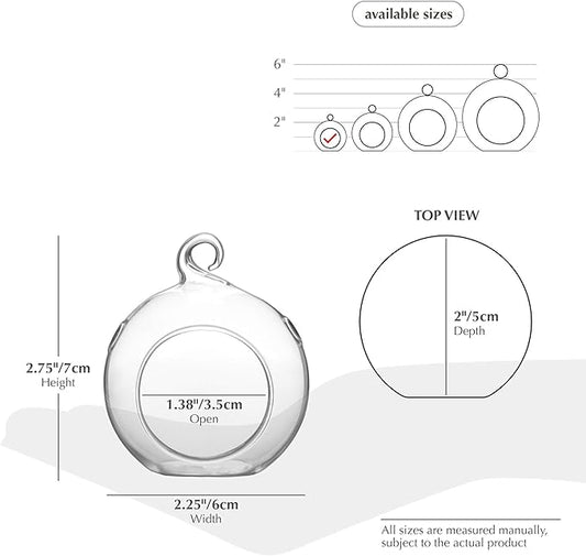 WGV Hanging Terrarium Globe, Width 2.25", Height 2.75", DIY Air Succulent Planter, Clear Glass Vase Orb with Flat Bottom, Candle Holder for Windowsill Outdoor Garden Decor, 24 Pieces Bulk