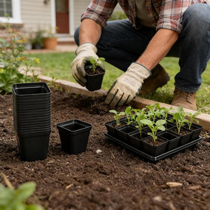NNG 2.6 inch 100 Pcs Black Square Nursery Pots with 5 Pcs Plastic Seed Starting Trays,Plant Propagation Starter Kit Square Seed Starting Pots with Drain Holes