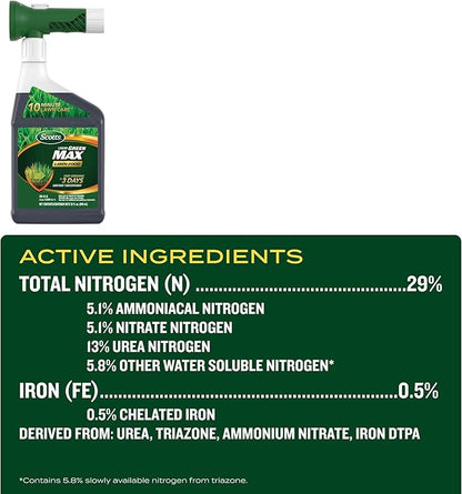 Scotts Liquid Green Max Lawn Food Refill, Lawn Fertilizer and Iron Supplement, for Any Grass Type, 29-0-0, 32 fl. oz.