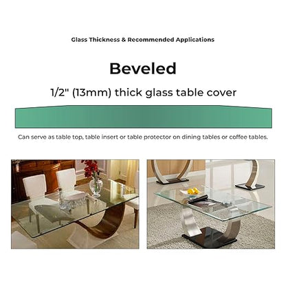 Custom Cut Tempered Glass - 1/2" Clear Rectangle with Bevel Edge - Replacement for Table Tops, Shelves, Windows by Fab Glass and Mirror