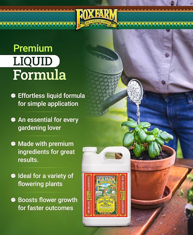Fox Farm Big Bloom Liquid Plant Food - Organic Bloom Fertilizer for Flowering & Fruiting Plants, Contains Earthworm Castings & Bat Guano - Supports All Stages of Plant Growth - 0-0.5-0.7 NPK,2.5Gallon