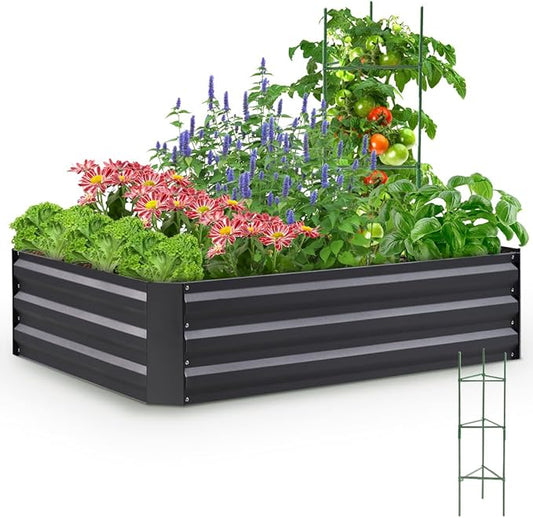 Quictent Galvanized Raised Garden Bed 4x3x1 Ft Metal Planter Box for Vegetables Bottomless for Backyard Dark Grey 2PCS