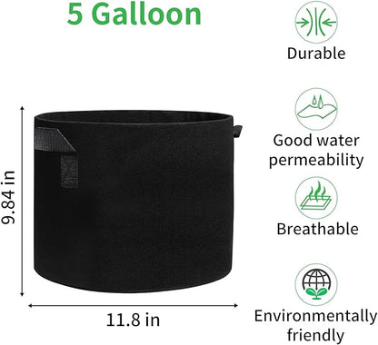 JJGoo 5 Pack Potato Grow Bags 5 Gallon with Flap, Heavy Duty Fabric with Handle, Non-Woven Planter Pot Plant Garden Bags to Grow Vegetables Tomato, Black