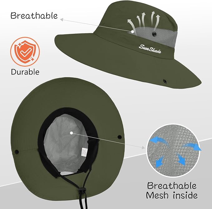 ZOORON Women's Ponytail Safari Sun Hat,Wide Brim UV Protection Outdoor Bucket Hat,Foldable Beach Summer Fishing Hat