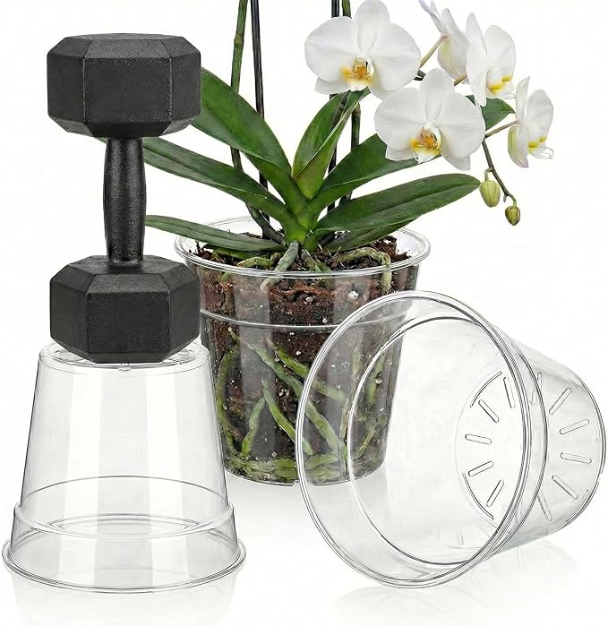 8/10 Inch Large Clear Nursery Pots with Drainage, 6 Pack Acrylic Plant Pots, 90% Light Transparency, Reusable for Flowers and Orchids, Indoor Outdoor Use, A Must-Have for Plant Lovers