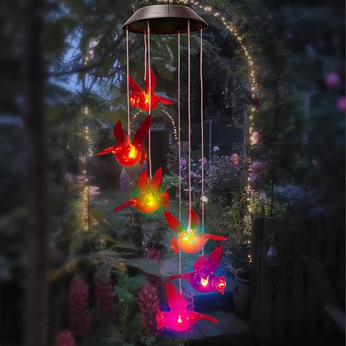 Cardinal Solar Wind Chimes for Outside,Cardinal Gifts for Women Mom Mother,Solar Red Bird Memorial Wind Chimes,Solar Powered Wind Chime Waterproof,Red Bird Decor for Garden Patio Outdoor Porch