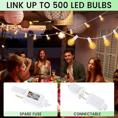 Outdoor String Lights, 100FT LED Patio String Light, String Lights for Outside with 53 LED Bulbs (3 Spare), White Outdoor Light for Yard, Gazebo, Pergola, Porch, Balcony, White Cord