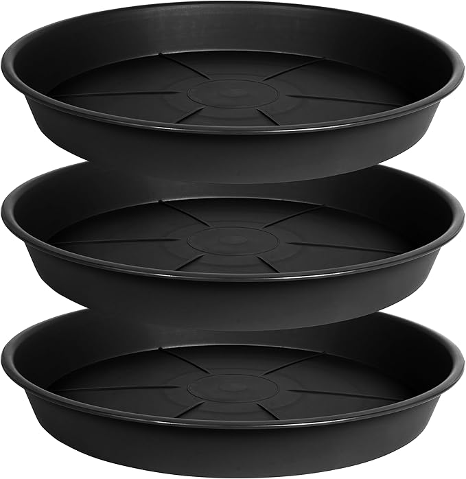 3 Pack of Plant Saucer 20 22 inch, 3.6" Depth, Large Heavy Duty Plastic Saucers 21" Round, Plant Drip Trays for Indoors Outdoor, Plant Water Tray for Planters 19-23" (22", Black)