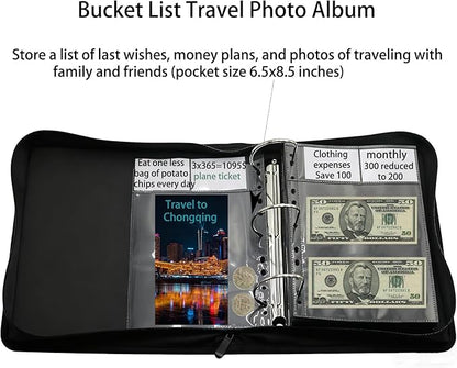 Gift Card Photo Album Book - 100 Pockets with Label Paper, Fits Greeting Cards & Photos, Ideal for College High School Graduation, Christmas& Birthday Gift Storage (black)