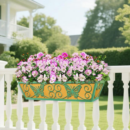 4 Pack 24 Inch Window Boxes Planters Railing Planter Box with Adjustable Brackets for Porch Fence Patio Balcony Hanging Flower Baskets with Woven Fabric for Outdoor Garden Decor - Green