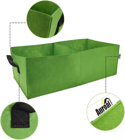 Plant Grow Bags, 5 Pack Fabric Raised Planting Bads, 2 Holes Rectangle Grow Bag, 10 Gallon Breathable Potato Tomato Planter Pots for Outdoor Vegetables Plant Flowers (Green(1mm))