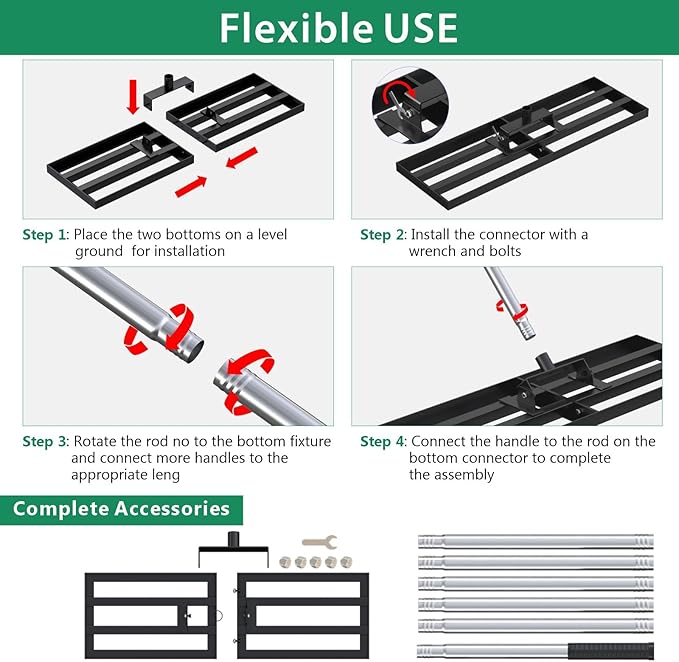 Lawn Leveling Rake 30" x 10" with 78" Adjustable Stainless Steel Handle - Heavy Duty Wide Leveling Tool for Large Areas, Grass & Soil Leveler