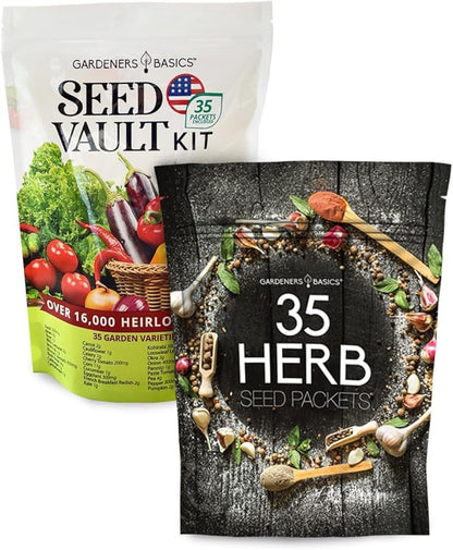 Gardeners Seed Vault Kit - 70 Varieties of Vegetable and Herb Seeds for Your Garden | Non-GMO Heirloom Seeds for Planting, Prepping, Survival, Indoor Outdoor Gardening, Containers, Raised Beds