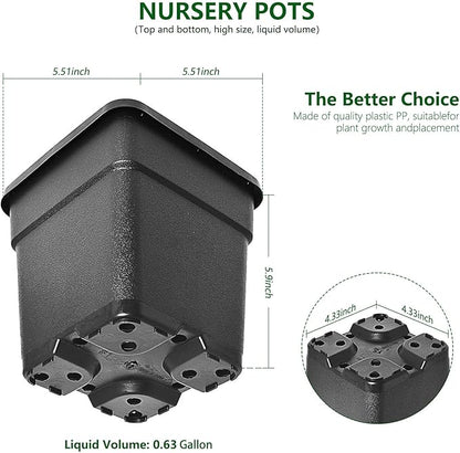 10-Pack 1 Gallon Square Planter Nursery Pots, Flower Plant Container Injection Molded Plastic Nursery Pots Gardening for Indoor Outdoor Vegetables, Succulents, Black