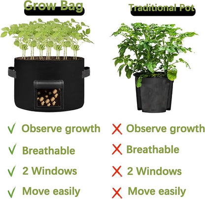 TCBWFY 20Gallon Potato Grow Bags with 2 Flaps,2 Pack Heavy Duty 14oz/yd² Potato Grow Bags,Planting Bag with Sturdy Handles and 2 Harvest Windows,Vegetable Grow Bags for Planting Potato,Carrots