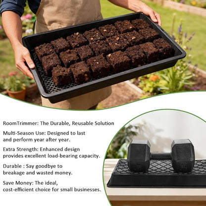 10 Pack 1020 Trays and 10 Pack 1020 Mesh Bootom Trays, 20'' x 10'', Heavy Duty Propagation Flats for Microgreens, Seed Starting, Soil Blocks, Hydroponics & Wheatgrass (10 Sets)