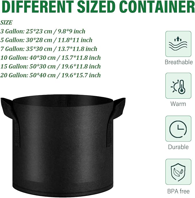 12 Pack Grow Bags 15 Gallon, 300G Heavy Duty Thickened Non-Woven Plant Bag Plant Fabric Pots with Handles Planting Bags, Pot for Plants