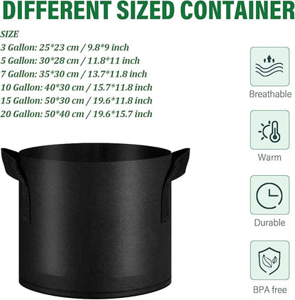 12 Pack Grow Bags 3 Gallon, 300G Heavy Duty Thickened Non-Woven Plant Bag Plant Fabric Pots with Handles Planting Bags, Pot for Plants, Black