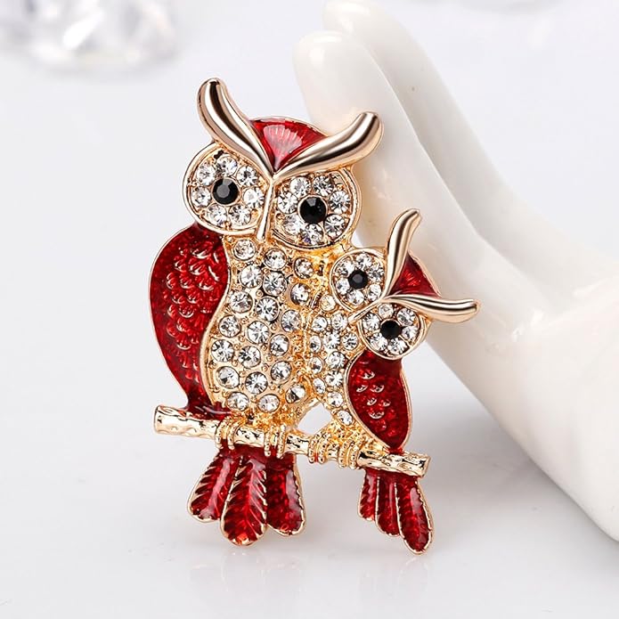 Rhinestone Owl Brooch Pin for Women Cute Big Cartoon Cat Eye Stone Owl Bird Brooch Unique Double Owl Brooch Pin Clothes Bag Hat Dress Jewelry