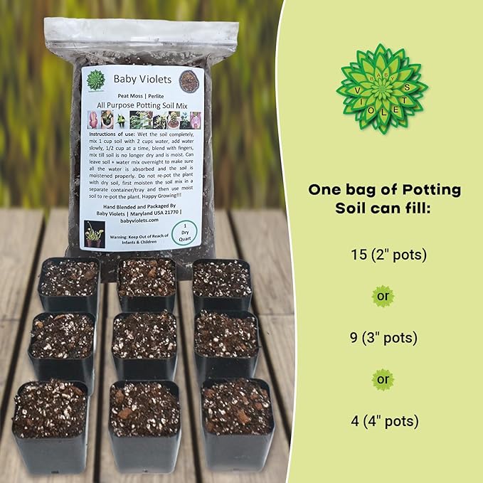 All Purpose Indoor Houseplant Potting Soil Mix Peat Moss & Perlite (3 Cups / 1 Quart)- Ivy, Crotons, Peace Lily, Spider Plants etc...from Baby Violets