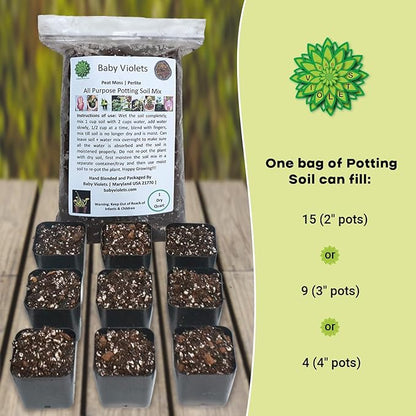 All Purpose Indoor Houseplant Potting Soil Mix Peat Moss & Perlite (3 Cups / 1 Quart)- Ivy, Crotons, Peace Lily, Spider Plants etc...from Baby Violets