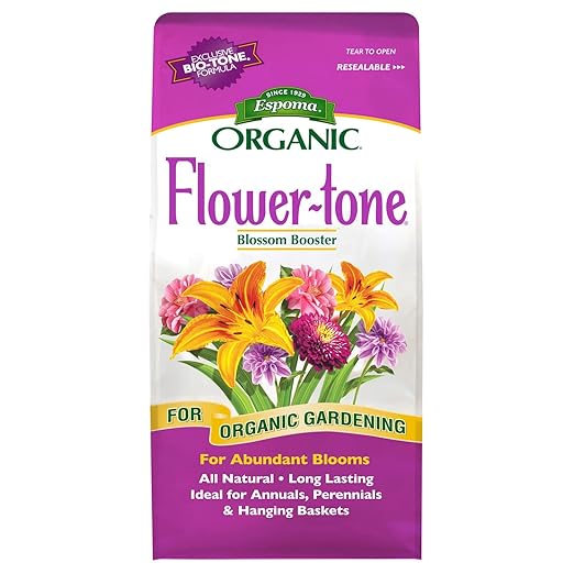 Espoma Organic Flower-Tone 3-4-5 Natural & Organic Plant Food; 4 lb. Bag; Organic Fertilizer for Flowers, Annuals, Perennials & Hanging Baskets. Blossom Booster -Pack of 3
