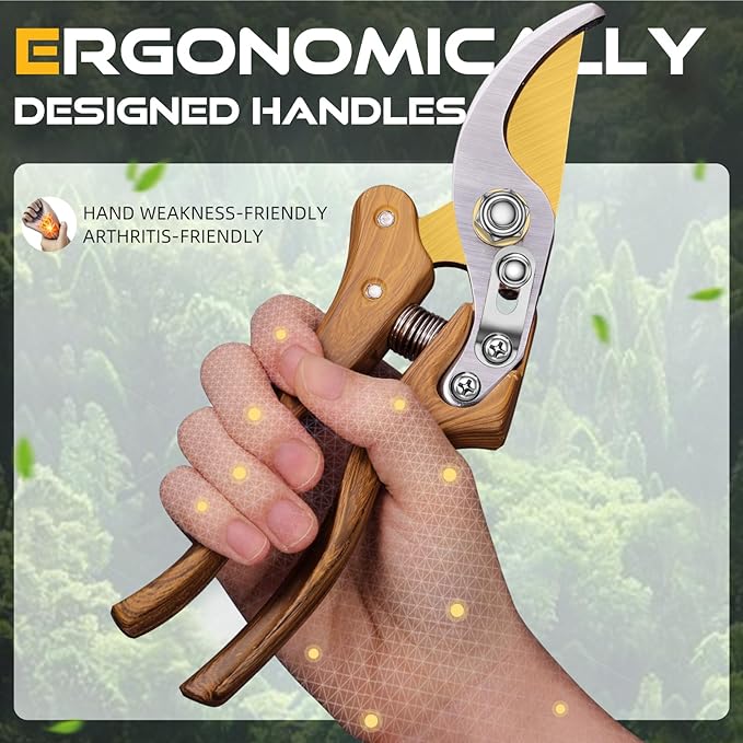 DECERK 8.5" Professional Bypass Pruning Shears – Heavy Duty Garden Scissors & Clippers for Wood & Tree Trimming, Ultra Sharp SK5 Blade, Ergonomic Handle, Perfect Gardening Gift, 2025 Wood-Like Finish