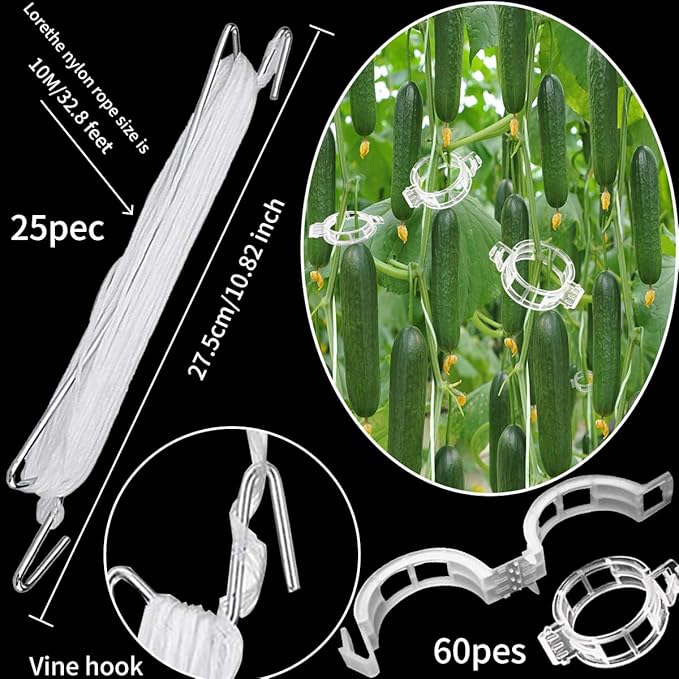 85pcs Tomato Support J Hooks with String, Plant Climbing J Hooks Set Plant Climbing Hook with 33ft Twine, Garden J Hooks &plant support clips Support Trellises For Support Plant Vegetable Fruit Flower