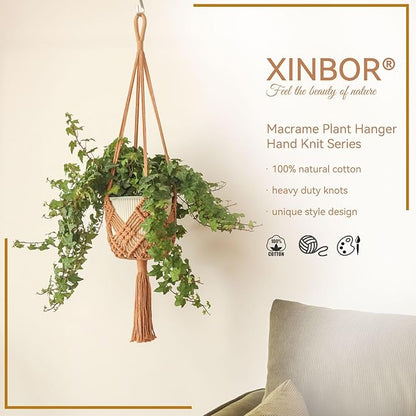 4 Pack Macrame Plant Hangers Indoor Up to 10 inch Pot, Boho Hanging Planters, Plant Holder with 8Pcs Stainless Steel Hooks