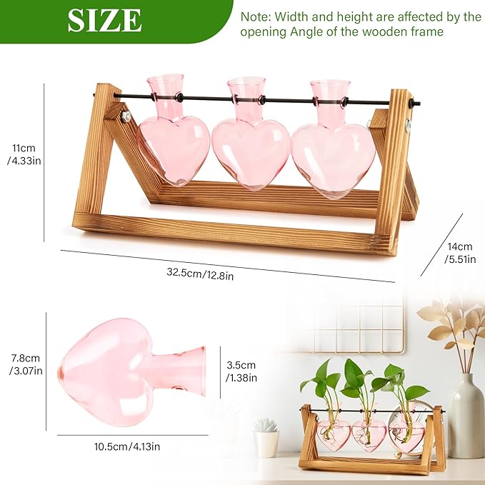 XXXFLOWER Plant Terrarium Propagation Stations Unique Gifts for Women Wife Mom Plant Lovers 3 Heart Shaped Vases for Hydroponics Home Garden Office Decor(Plants NOT Included)