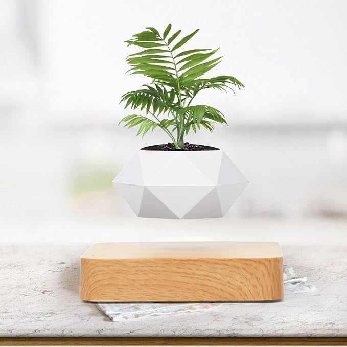 Levitating Plant Pot, Magnetic Levitation Flower Pot Suspension Floating Plant Succulents, Air Bonsai Potted Plant for Home Decoration, Living Room, Office, Desk (White)