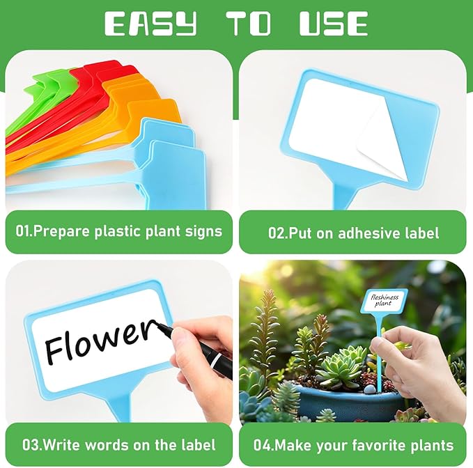 120 Pcs Plastic Plant Label Signs, Plastic Plant T Type Tags Plant Markers Stakes, Garden Plant Labels, with 2 Marker Pens for Flower Herb Pot Plant