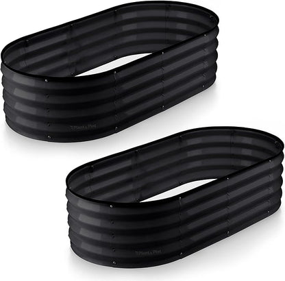Plant & Plot Galvanized Raised Garden Beds Outdoor // 4×2×1 ft (2-Pack) Planter Raised Beds for Gardening, Vegetables, Flowers // Large Metal Garden Box // Patented Tool-Free Design (Black)