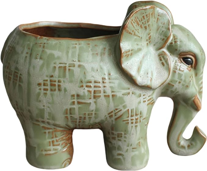 Cute Animal Elephant Shaped Ceramic Succulent Cactus Air Plant Flower Pots Planters-Plant Not Included (Small Green)