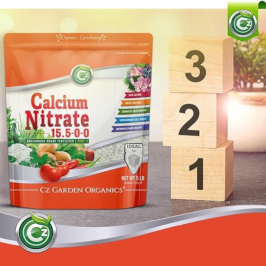 Calcium Nitrate 15.5-0-0 Fertilizer Made in USA – Greenhouse Grade Plant Food for Hydroponics, Plants & Gardens – Fruit, Vegetables. Blossom End Rot Tomatoes (Cz Garden Organics Calcium Nitrate 18LB)