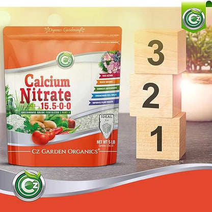 Calcium Nitrate 15.5-0-0 Fertilizer - Made in USA - 5LB Greenhouse Grade Plant Food for Hydroponics, Plants & Gardens – Fruit, Vegetables. Blossom End Rot Tomatoes