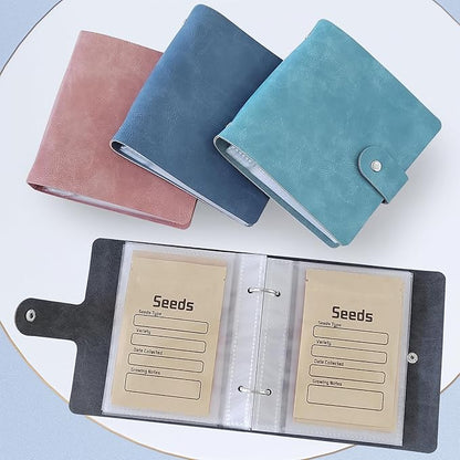 Seed Organizer Binder with 50 PCS Resealable Seed Envelopes - 50 Storage Pockets, 3.5x5 Inch Clear Sleeves, Seed Saver for Garden Lover - Cyan