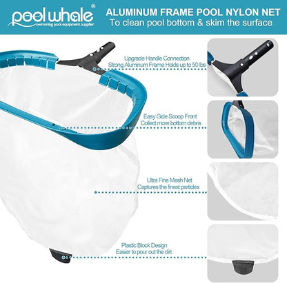 17.5" Heavy Duty Ultra Fine Mesh Pool Pollen & Sand Skimmer Rake, Aluminum Frame Deep Nylon Net, Pool Net for Above Ground & In-ground Swimming Pools (No Pole)