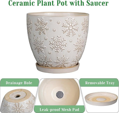 Ceramic Planter 8 Inch Plant Pot with Drainage Hole and Saucer Ceramic Pots for Indoor Plants Outdoor Large Flower Pot for Home Decor White
