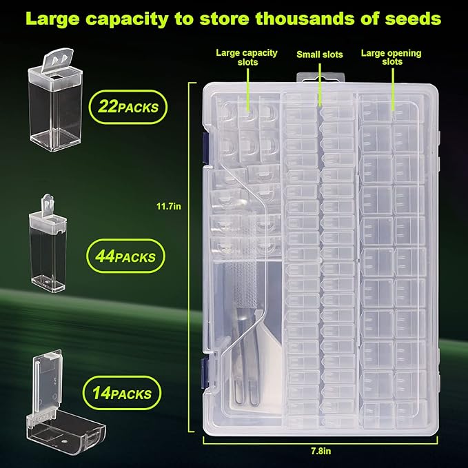 BigKing Seed Organizer Storage Box, 80 Slots Plastic Container With Label Stickers and Useful Accessories for Flower and Vegetable Seeds (3 Sizes)